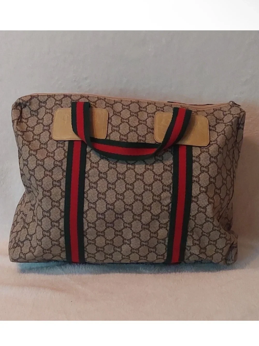 Vintage Gucci Plus GG Monogram Coated Canvas Travel Tote/Duffel Bag